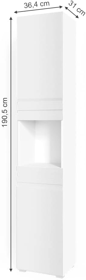 Mobile bagno alto Fredd, Bianco lucido, 36.4 x 190.5 cm, a parete con due ripiani interni regolabili
