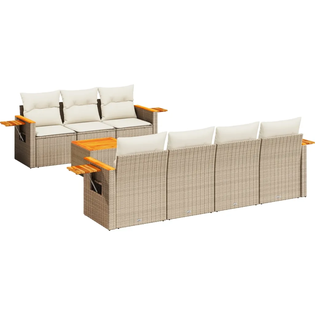 Set Divano da Giardino 8 pz con Cuscini Beige in Polyrattan 3259048