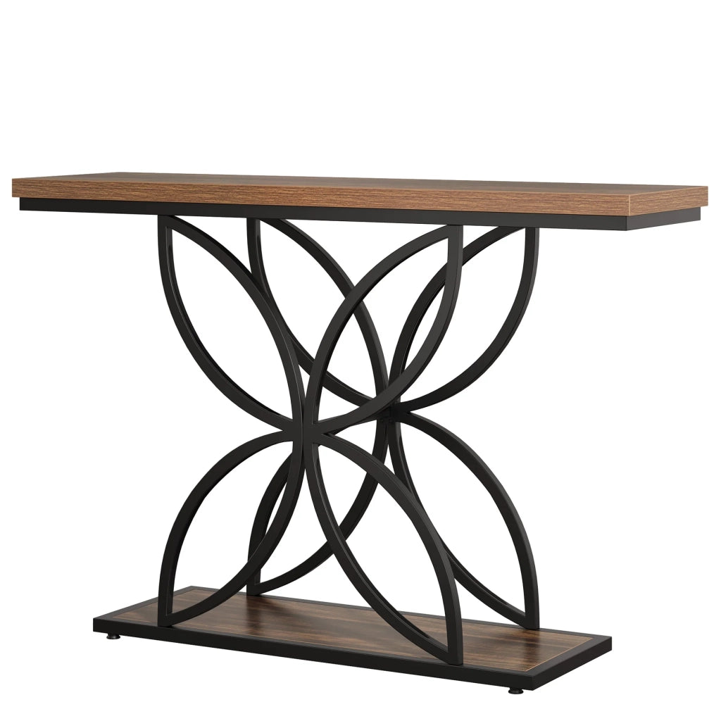 Consolle con base in metallo a farfalla e piano in MDF; stile industriale; per ingresso e soggiorno; 134×36.5×18 cm