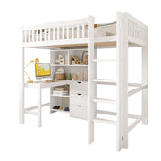 LETTO A CASTELLO 90x200 cm con scrivania, 3 cassetti, bianco