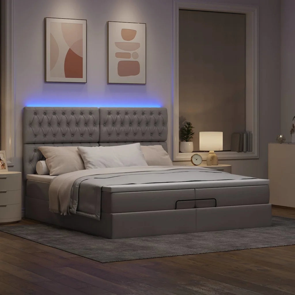 Struttura Letto Pouf con Materassi Tortora 200x200 cm Tessuto 3314118
