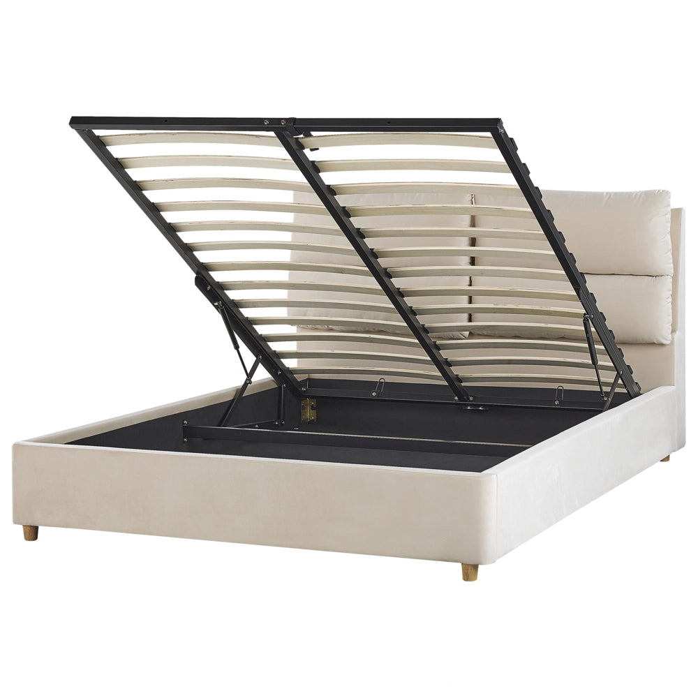 Letto matrimoniale con contenitore velluto di colore beige 140 x 200 cm elegante glamour romantico