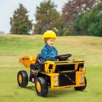 Camion per Bambini 3-5 Anni con Motore 12V, Macchina Elettrica per Bambini con Musica e Fari, Giallo