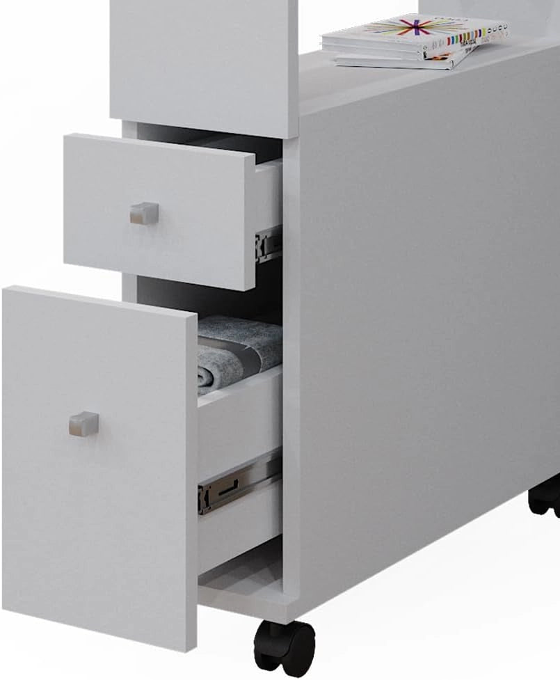 Cassettiera da bagno Fynn, Bianco, 17.6 x 61.6 cm con 2 cassetti, da parete per la conservazione di accessori da bagno