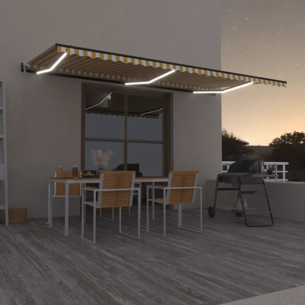 Tenda Automatica Sensore Vento e LED 600x350 cm Gialla Bianca