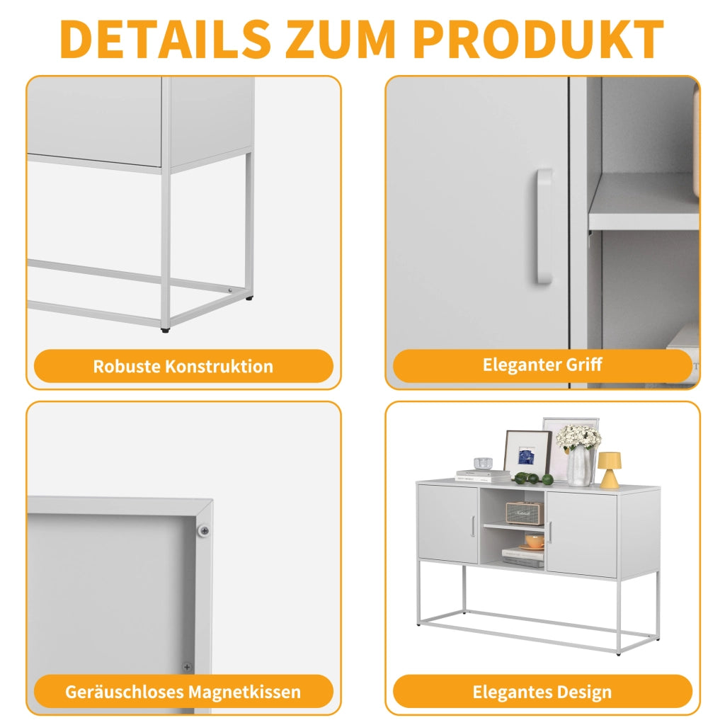ARMADIO basso 120x40x75 cm in metallo bianco, 6 scomparti
