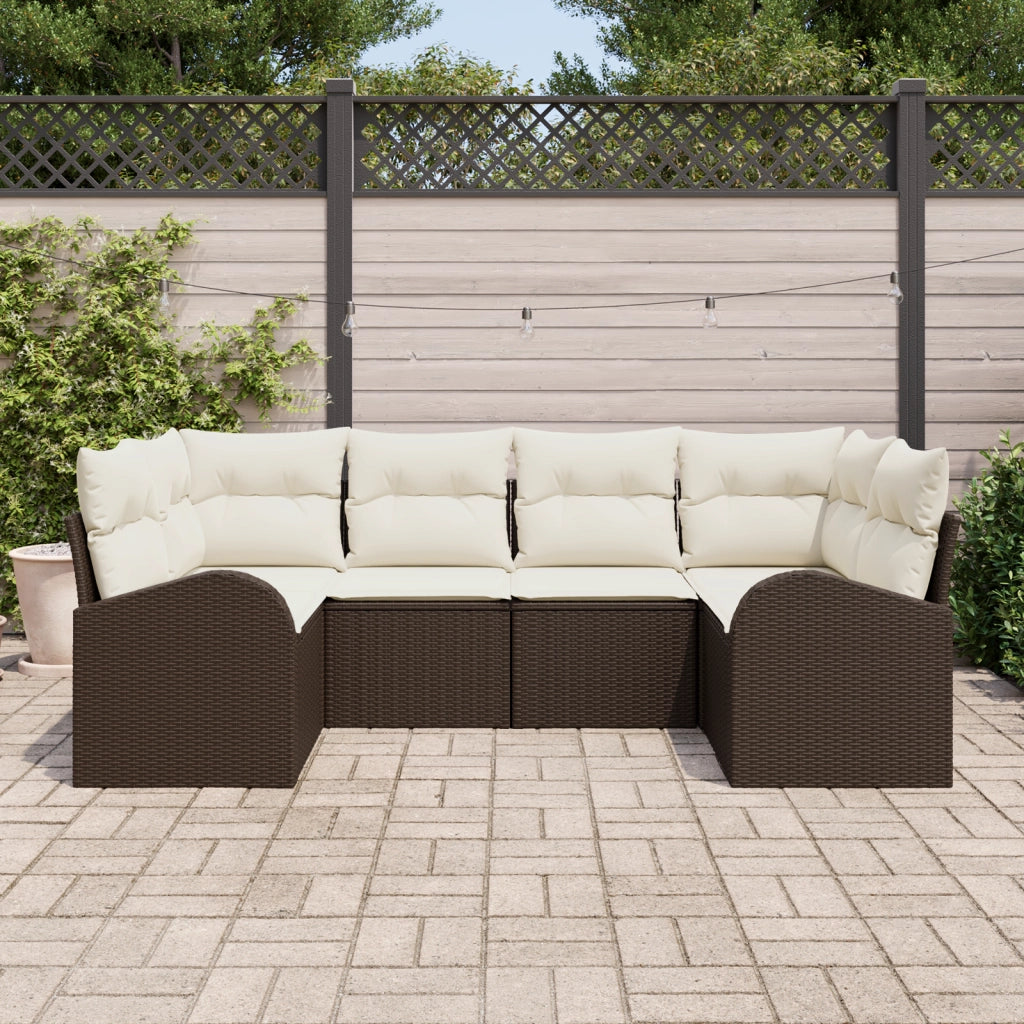 Set divani giardino  6 pezzi con cuscini rattan poliestere marrone