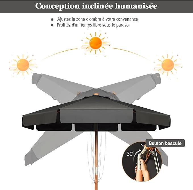 Ombrellone da Giardino, Ombrellone da Esterno con Pulsante Manuale e Inclinazione Regolabile, Protezione UV, Diametro 3M, Ideale per Piscina, Balcone, Giardino