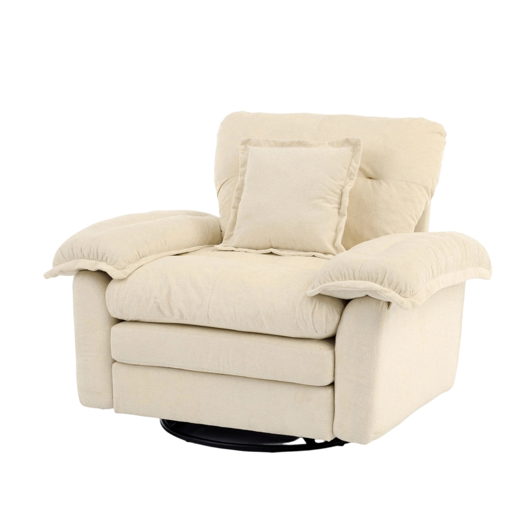 Poltrona Girevole 360° in Chenille Oversize con Cuscino di Supporto per Soggiorno e Camera da Letto