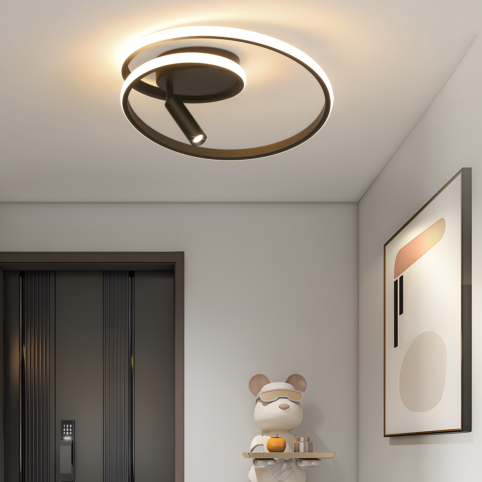 ZMH Lampada da soffitto plafoniera LED dimmerabile 40cm 37W nera telecomando per cucina