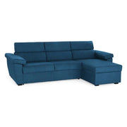 Ceto, Divano Fisso con Penisola Sfoderabile Made in Italy, 285x160 cm blu