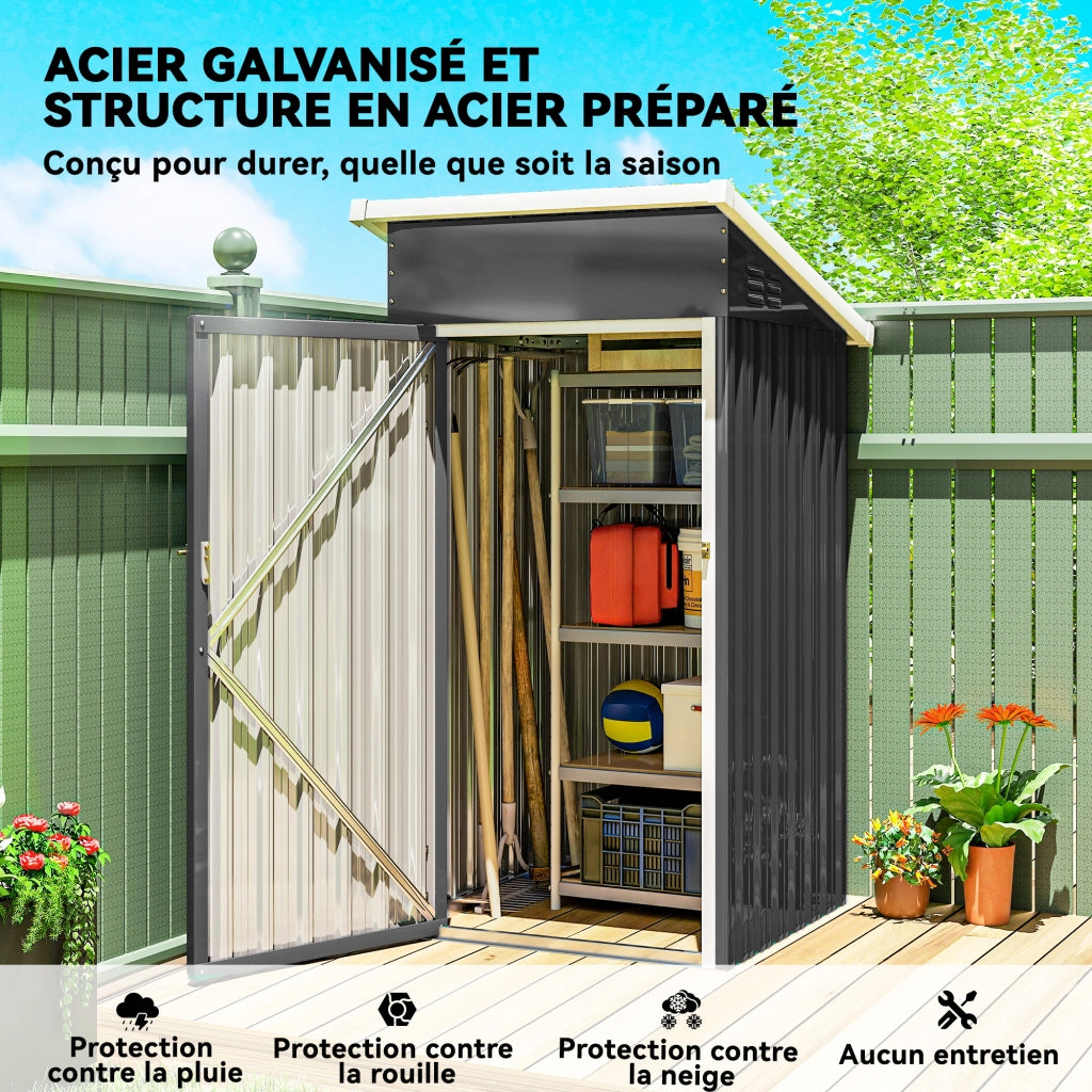 Casetta da giardino in metallo ¨C Xylo ¨C porta chiudibile, tetto spiovente, 107,5x91x185cm, grigio