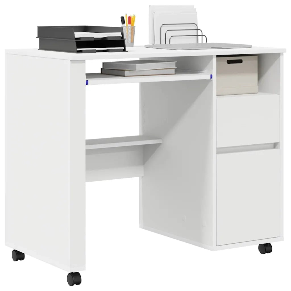 Scrivania con Ruote Bianco 91 x 50 x 77 cm Legno multistrato 869530