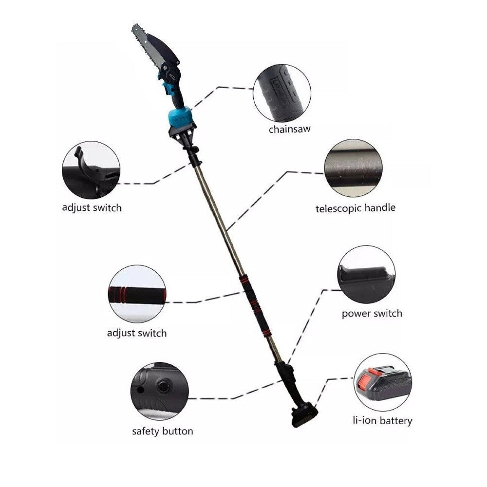 Trade Shop - Elettrosega Batteria 24v Motosega Potatore Troncarami Con Asta Telescopica 240mm -