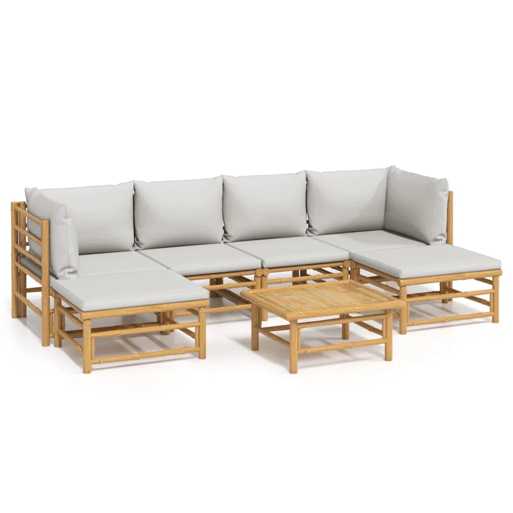 Set Salotto da Giardino 7pz con Cuscini Grigio Chiaro Bambù 3155101