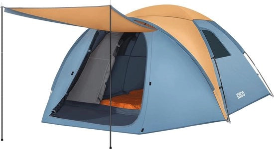 Tenda per Campeggio per 4 Persone - Tenda a Tenda con Copertura Acquaparante e Ventosa con Camera a Schermo - Installazione Facile e Veloce con Parete di Protezione da Pioggia