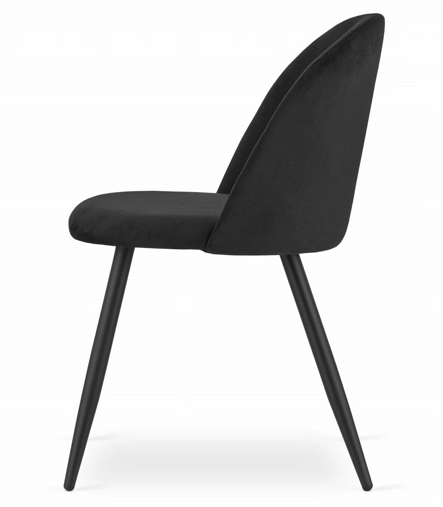 Valora Bello Chair Black Velvet Metal Legs Set di 3