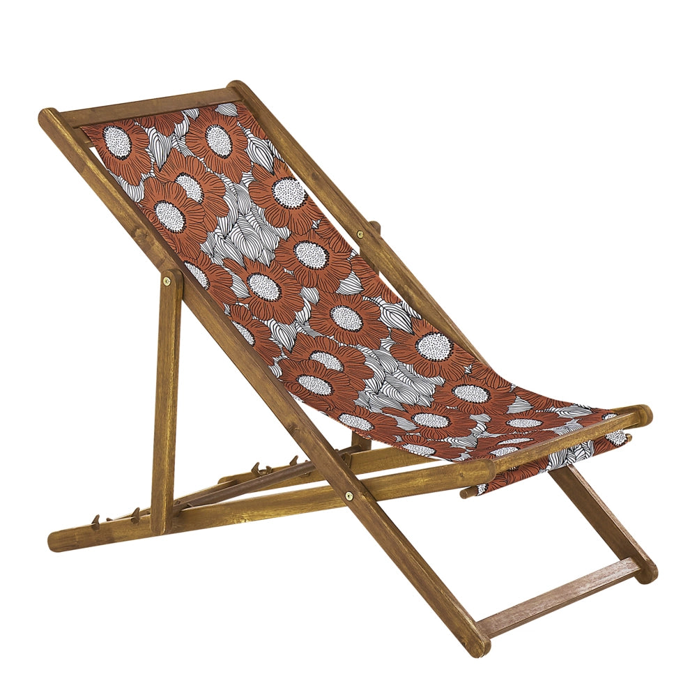Set di 2 sedie a sdraio da giardino con struttura in legno di acacia chiaro motivo papaveri in tessuto amaca sedile reclinabile