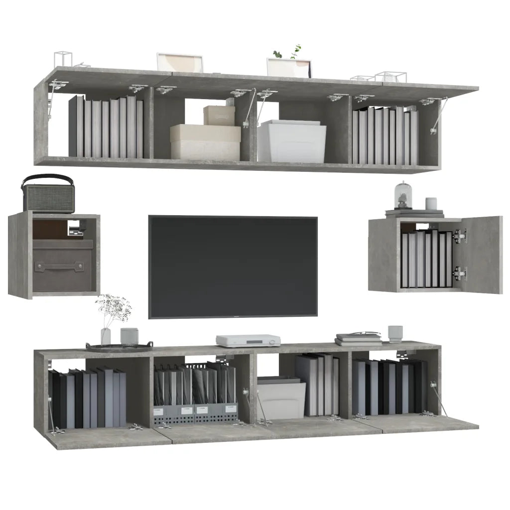 Set di Mobili Porta TV 6 pz Grigio Cemento in Legno Multistrato 3114361