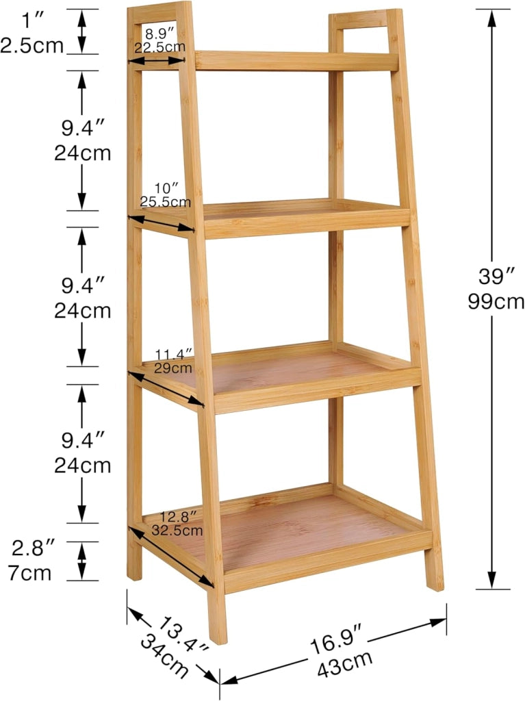 Libreria a scala in bambù, organizer per rack da bagno, espositore per piante autoportante a 4 e 5 livelli Scaffali salvaspazio per camera da letto, cucina (naturale, 4 livelli (99cm H))