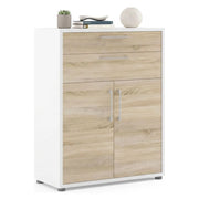 Credenza Agra, Buffet da soggiorno, Madia da salotto, Dispensa da cucina, 89x40 h113 cm, Bianco e Quercia