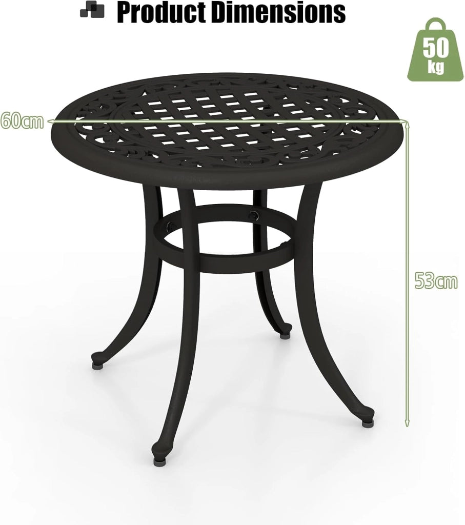 Tavolo da bistrot rotondo, da giardino, in alluminio pressofuso, 60 cm di diametro, con telaio in metallo, per giardino, terrazze, balcone