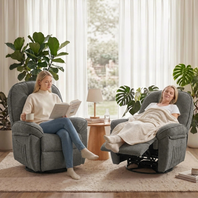 POLTRONA RELAX girevole reclinabile con funzione dondolo, grigio chiaro