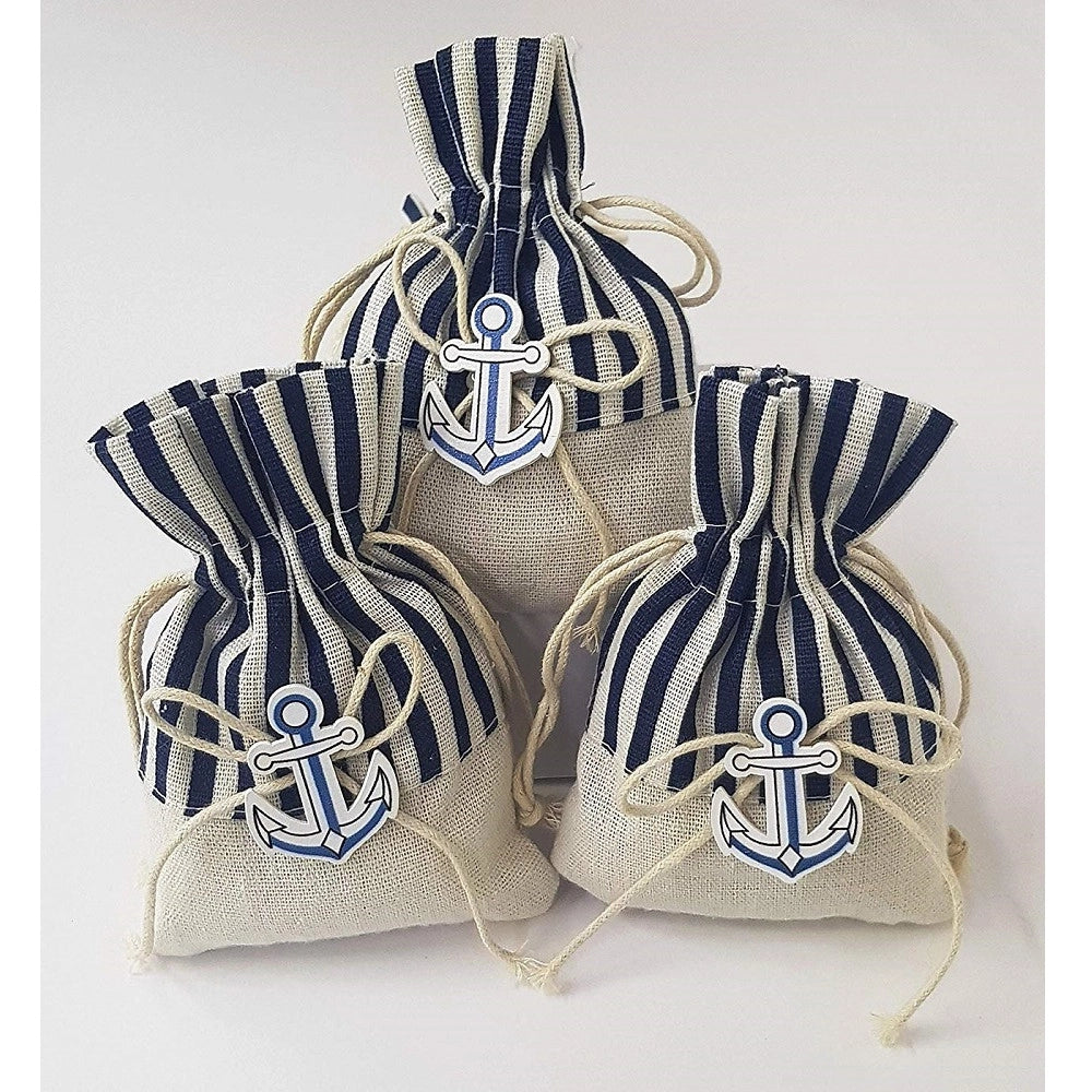 Trade Shop - Set 12pz Sacchetto Ancora Juta 10x13cm Bomboniera Portaconfetti Compleanno Matrimonio -