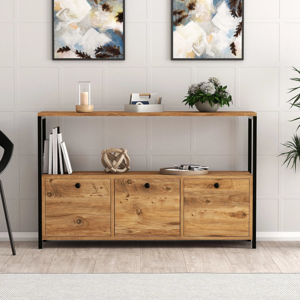 Credenza in legno "Nero" - 120 x 30 x 75 cm - Pino nero Atlantic