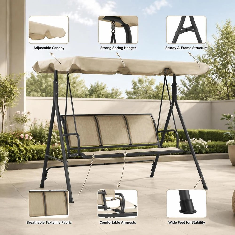 Hollywood Swing With Roof, Anthracite Grey And Sand-colored