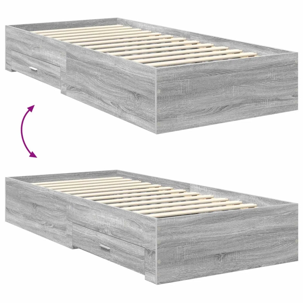 Letto singolo | Letto per adulti | Struttura del letto Grigio Sonoma 90 x 200 cm Legno multistrato