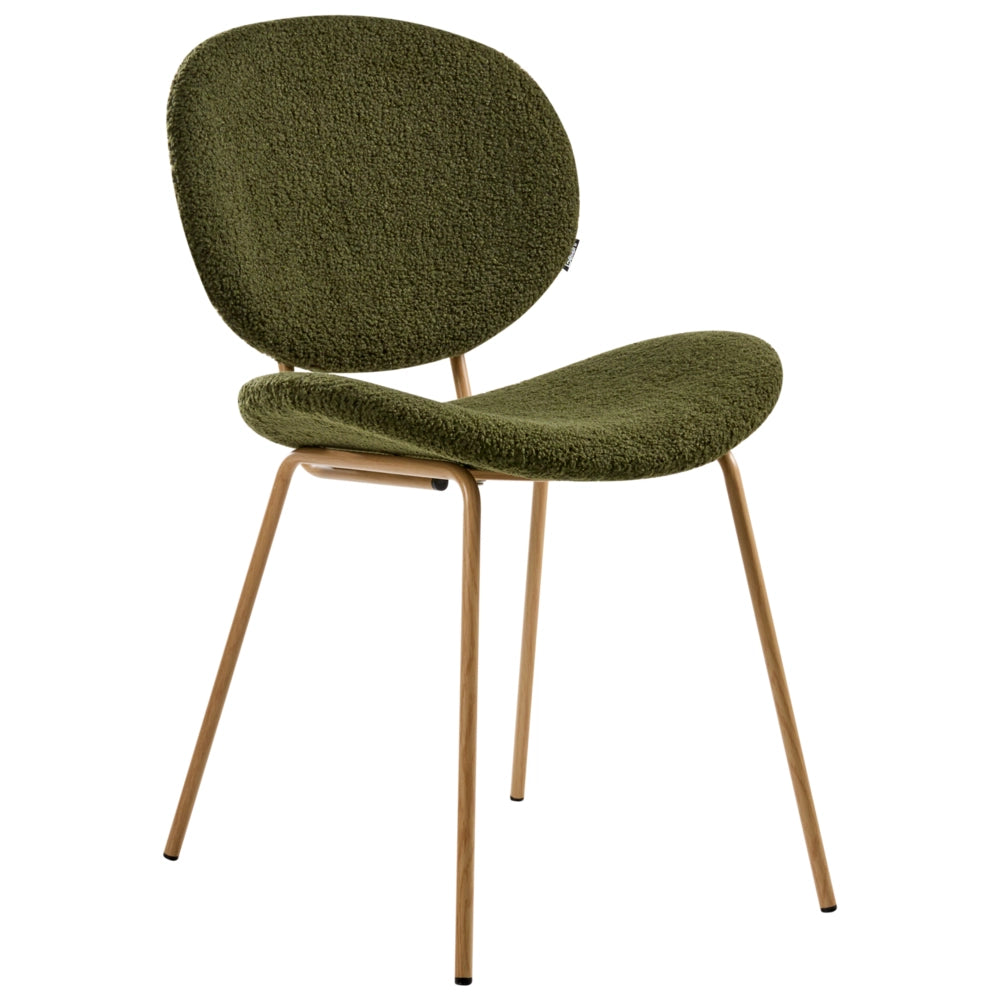 Set di 2 sedie Boucle con gambe effetto legno senza braccioli e tappi per gambe design retrò sedute da sala da pranzo verde scuro