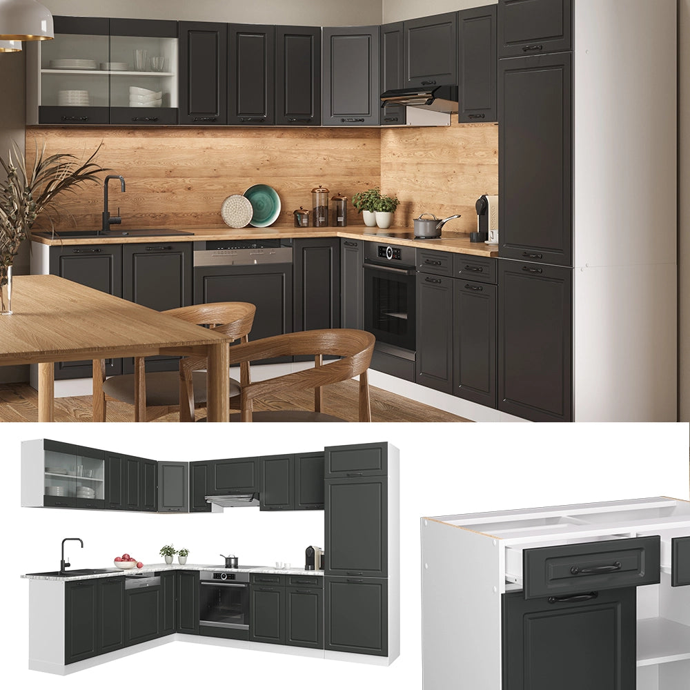 Vicco Cucina angolare completa Antracite casa di campagna/bianco 227 x 287 cm , PL Rovere