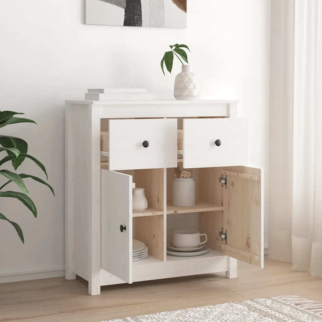 Credenza-Buffet-Armadio da cucina Bianca 70x35x80 cm in Legno Massello di Pino