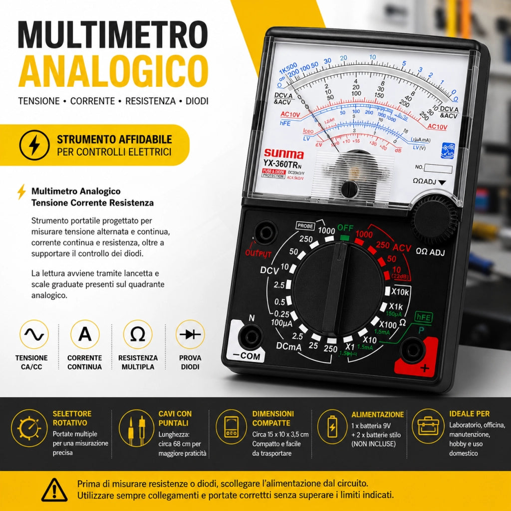 Multimetro Tester Analogico con Cavi e Puntali YX-360TRN