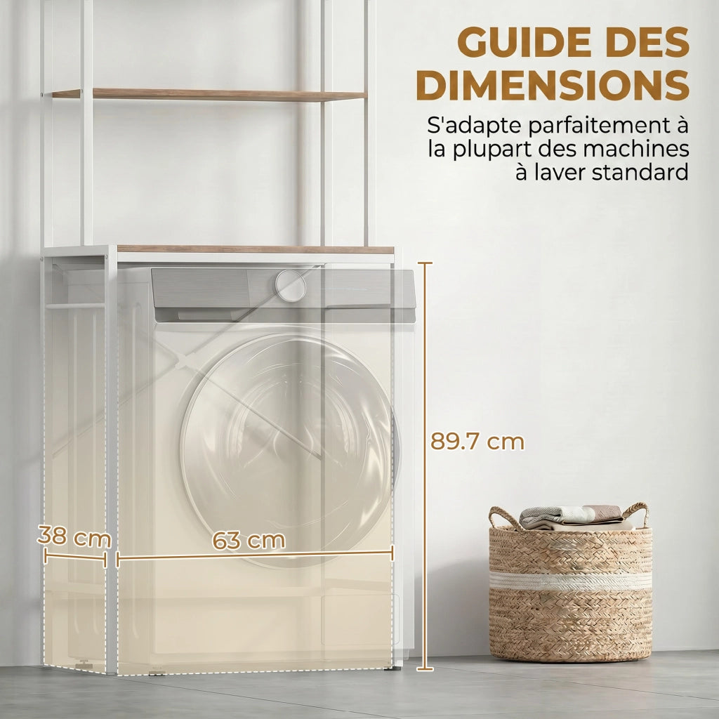 Étagère de Machine à Laver 3 Niveaux 67x40x161,8 cm Marron et Blanc