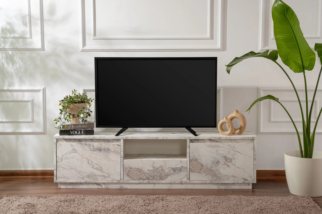 Porta TV in legno "Vanguard" 160 x 30 x 42 cm - marmo Fresia