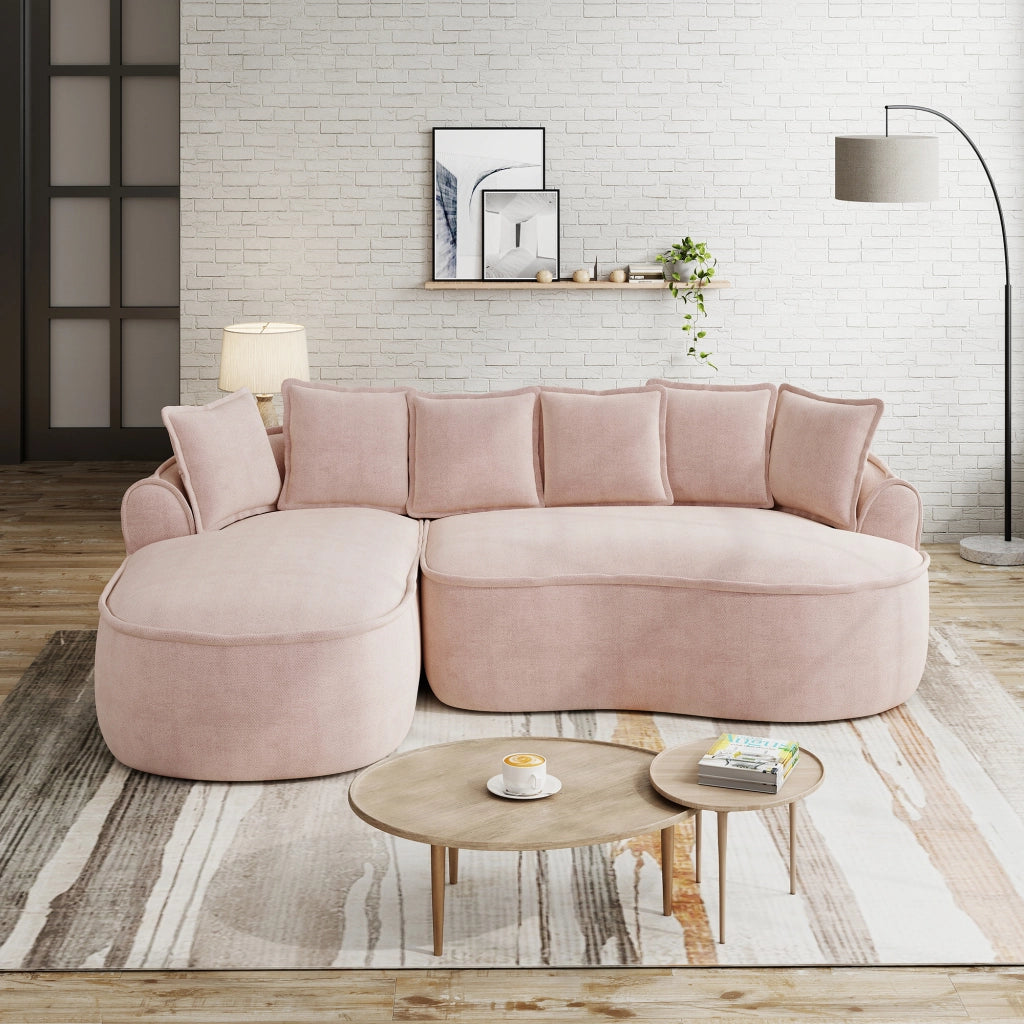 Divano modulare senza telaio in ciniglia; seduta ergonomica; 2 moduli; rosa