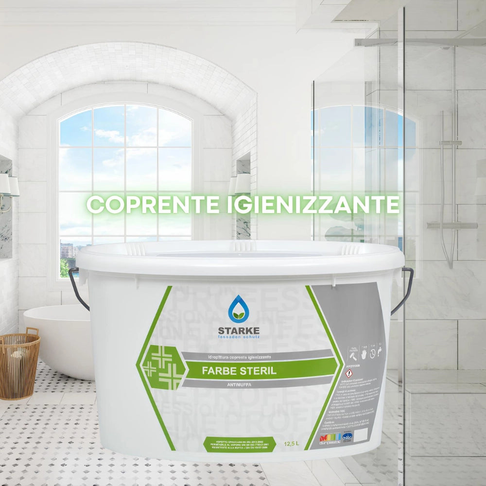 Farbe steril pittura coprente igienizzante antimuffa opaca permeabile vapore *** formato 12.5 lt, confezione 1
