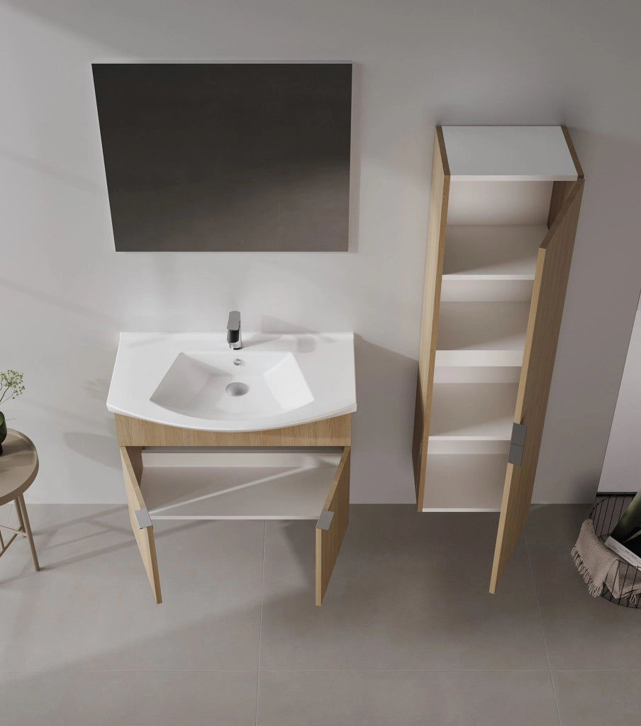 Set mobile lavabo con specchio (2 pezzi) "Purus 80" - 80 x 50 x 58 cm - Rovere