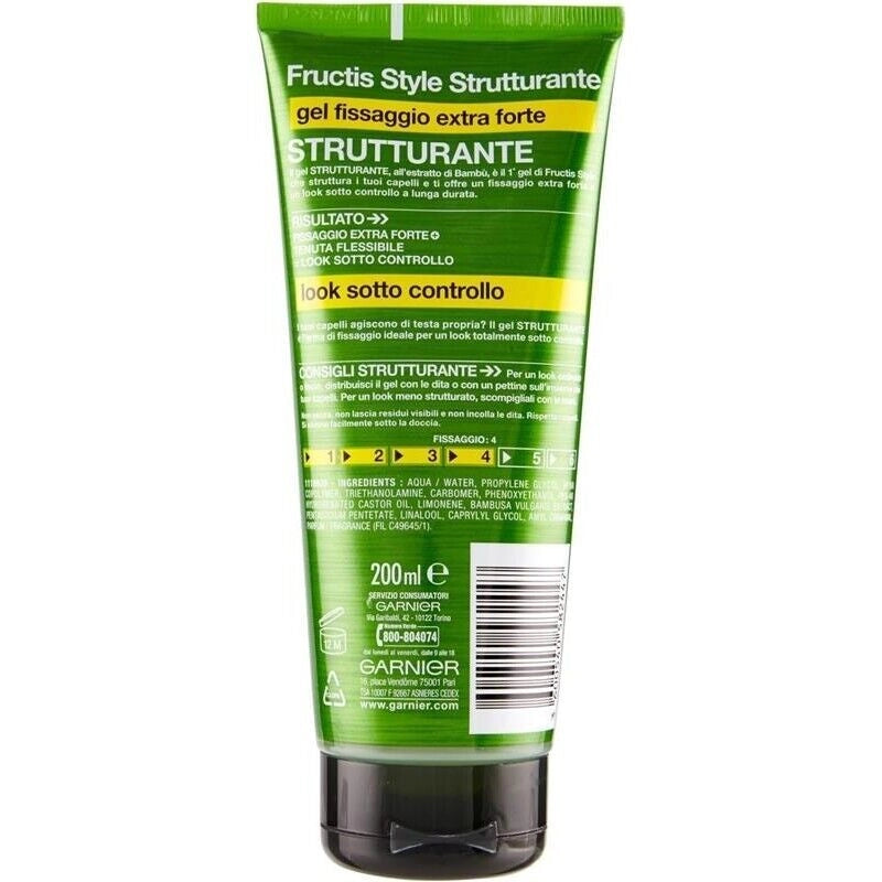FRUCTIS SET 6 CONFEZIONI GEL FISSANTE PER CAPELLI EXTRA FORTE STRUCTURING DA 200 ML L'UNO