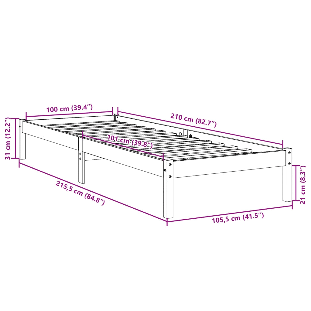 vidaXL Letto Extra Lungo senza Materasso 100x210 cm in Legno di Pino