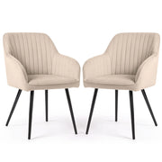 Set di 2 Sedie in velluto con cuciture verticali FLORENCE Beige gambe nere