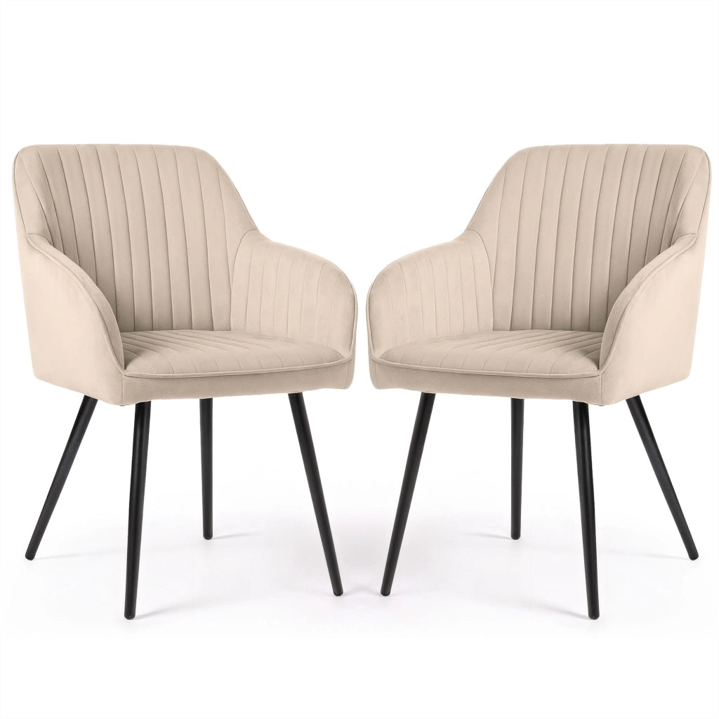 Set di 2 Sedie in velluto con cuciture verticali FLORENCE Beige gambe nere