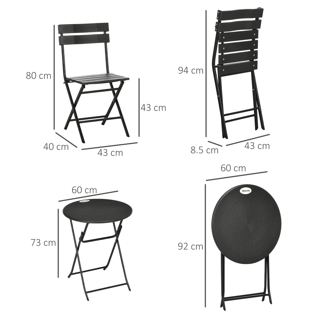EasyComfort Set da Giardino 3 Pezzi con 2 Sedie e Tavolo Pieghevoli in Acciaio e HDPE, Grigio Scuro