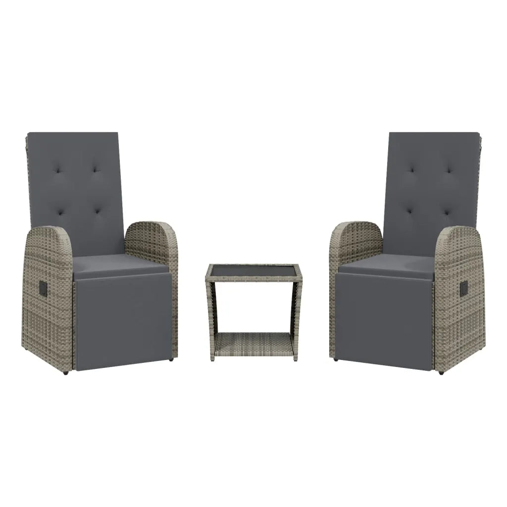 Set da Pranzo da Giardino 3 pz | Set Salotto da Giardino con Cuscini in Polyrattan Grigio