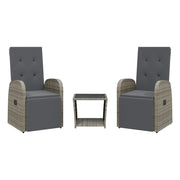 Set da Pranzo da Giardino 3 pz | Set Salotto da Giardino con Cuscini in Polyrattan Grigio