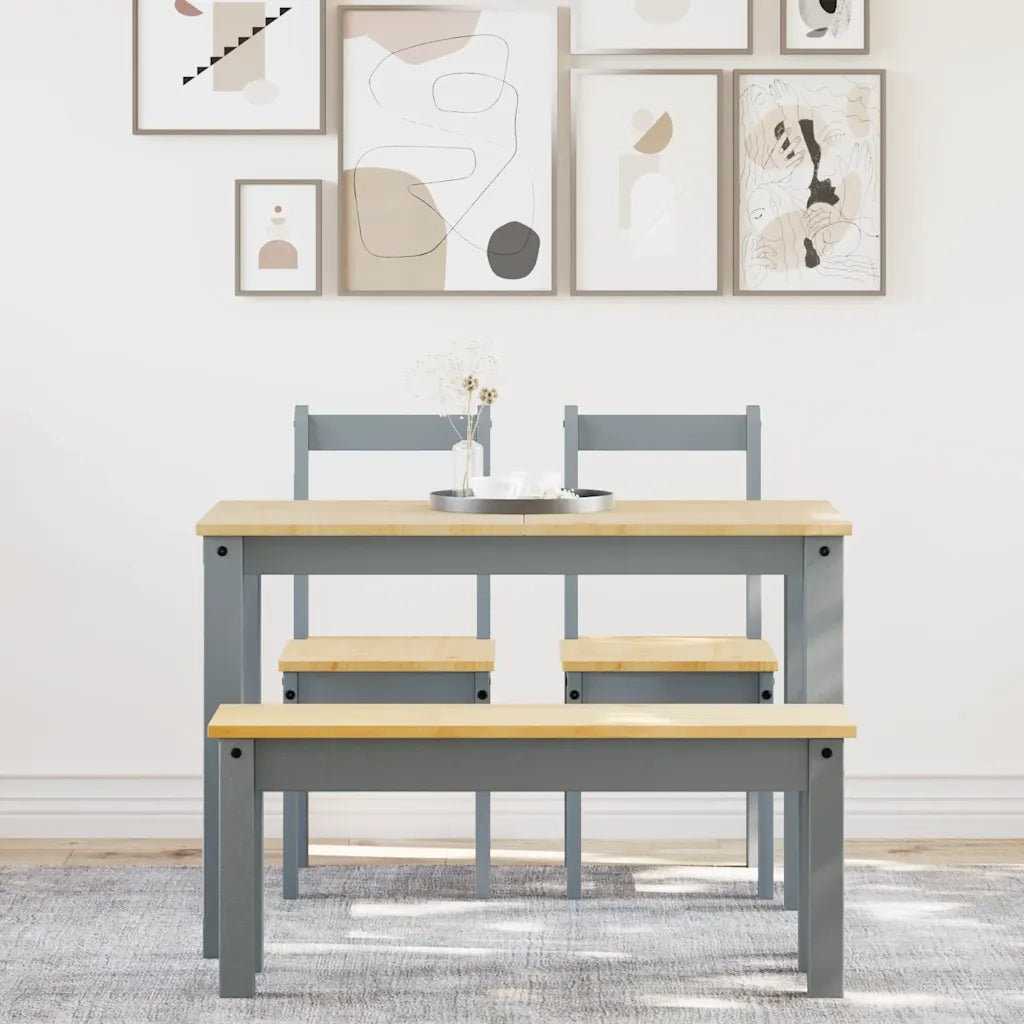 Set da Pranzo 4 pz Panama Grigio in Legno Massello di Pino