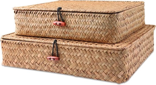 Set di contenitori di zeppa per pannelli - Reticoli di zeppa per pannelli - Zeppa naturale - Contenitori di organizzazione in rotang - Set di decorazione per la casa boho di 2 pezzi - Organizzazione (naturale)