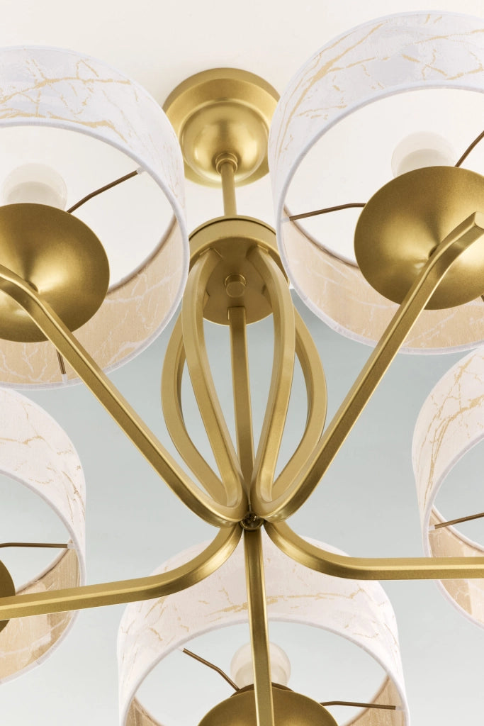 Lampadario Jupiter Kaszmir 5 luci oro con paralumi bianchi